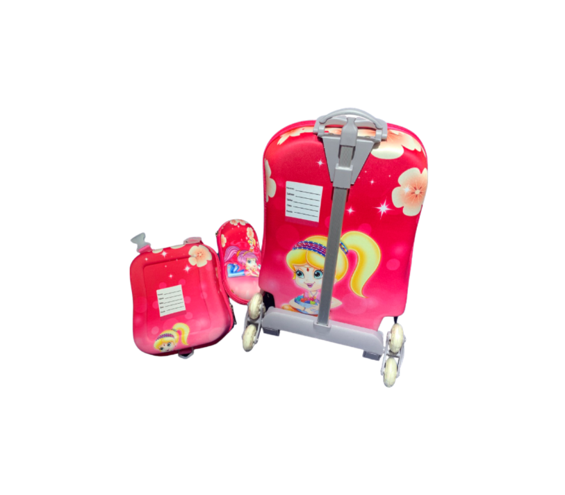 School Kids Trolley Bag Set Of 3 -Pink