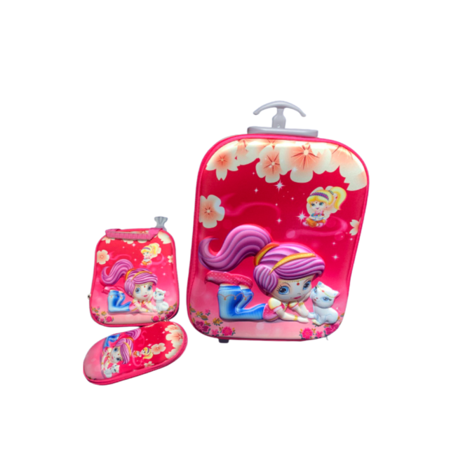 School Kids Trolley Bag Set Of 3 -Pink