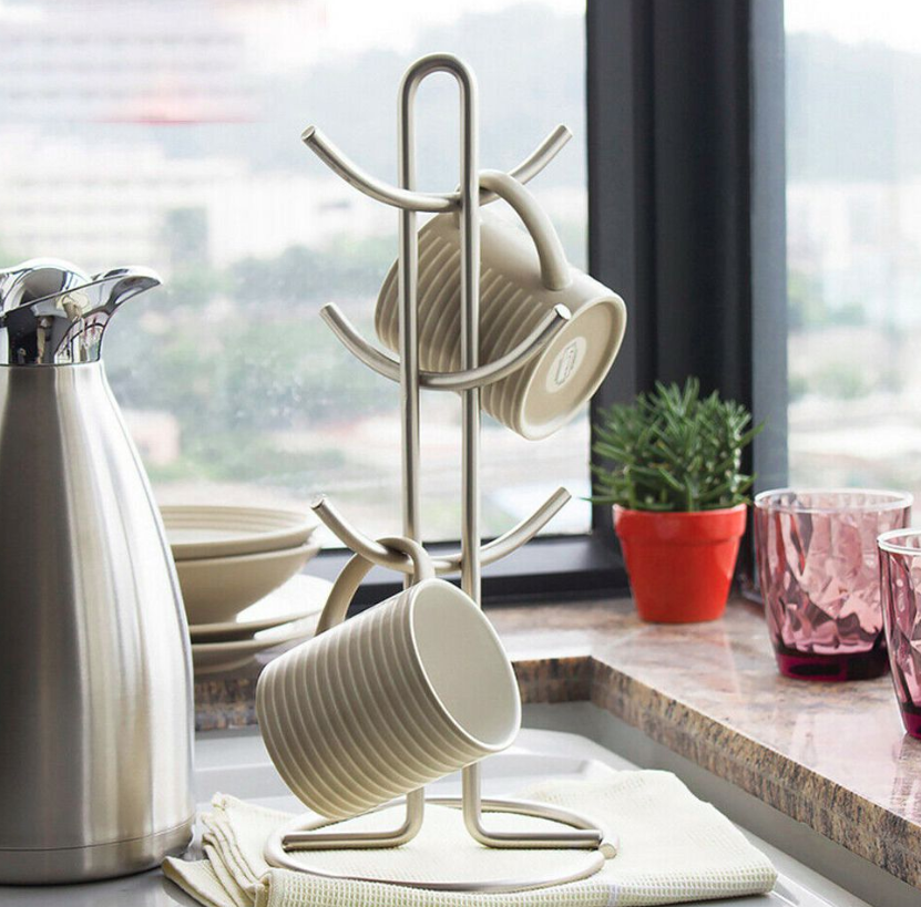 Heavy Duty Stainless Steel 6 Cup Mug Tree Stand Kitchen Cups Holder