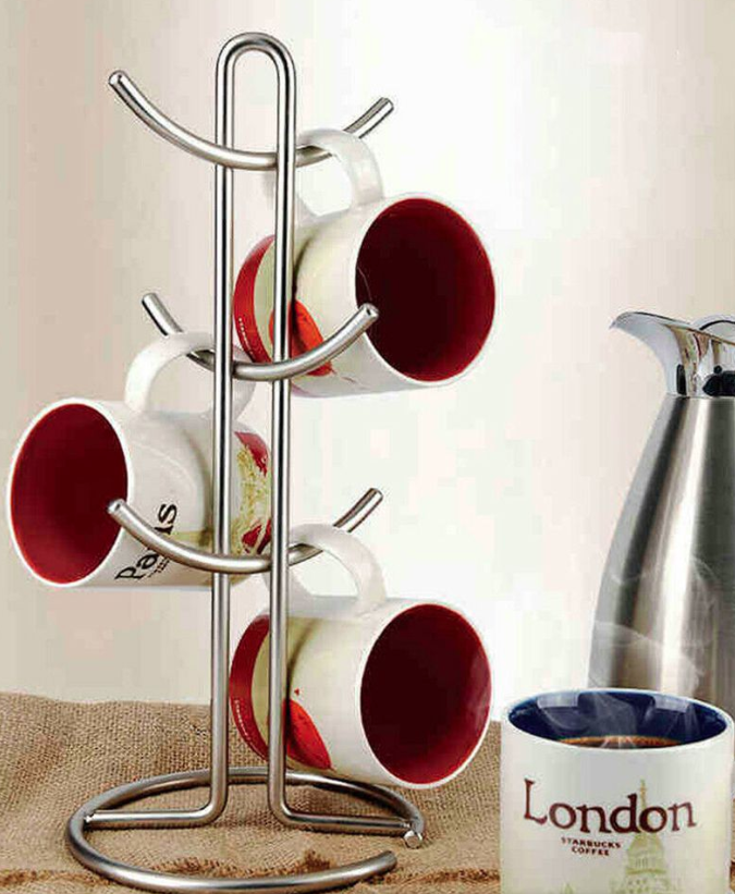 Heavy Duty Stainless Steel 6 Cup Mug Tree Stand Kitchen Cups Holder