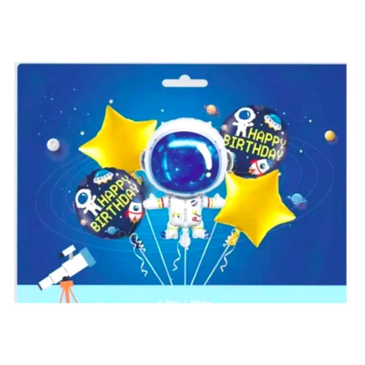 Blue 5 in 1 Cute Spaceship Astronaut Outer space Theme Foil Mylar Balloon Set