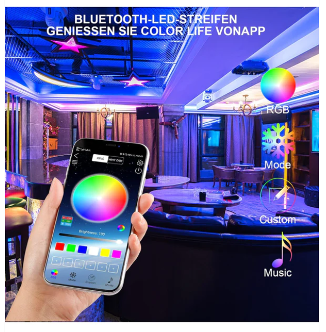 Christmas Bluetooth LED Strip, 10 m, LED Strip, SMD 5050 RGB LED Fairy Lights with Remote Control and Controllable via App, LED Strip for Decoration at Home, Kitchen, Patio, Party (10 m Blutooth)