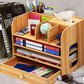 Storage Zone Multi-Compartment Wooden Desktop Stationery Organiser
