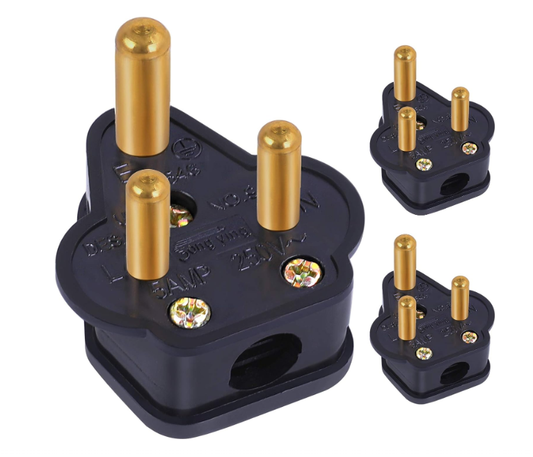 Plug-top Round 3 Pin 16amp Black Plastic - 5pc