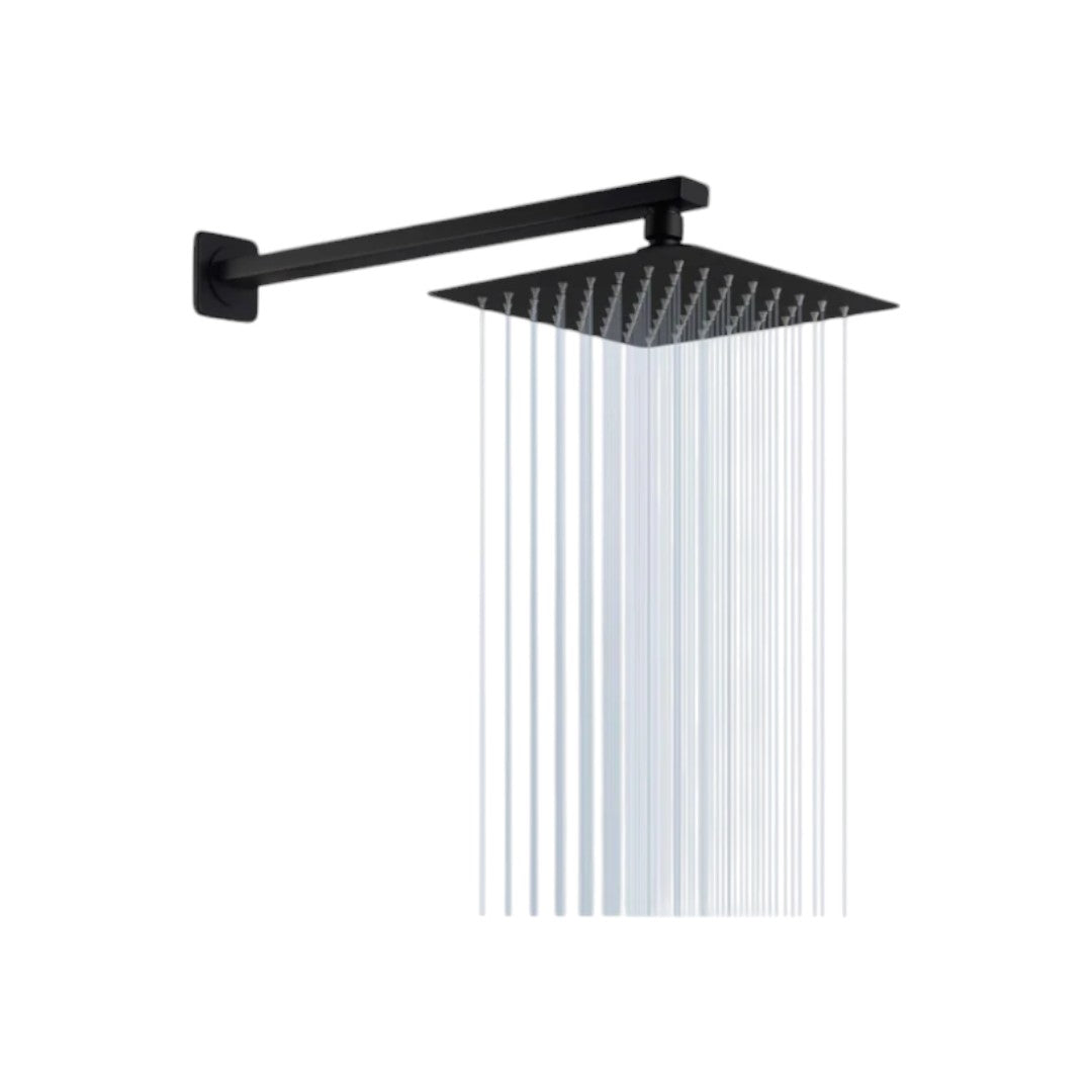 Rainfall Shower Head + Arm Matt Black 8inch Set