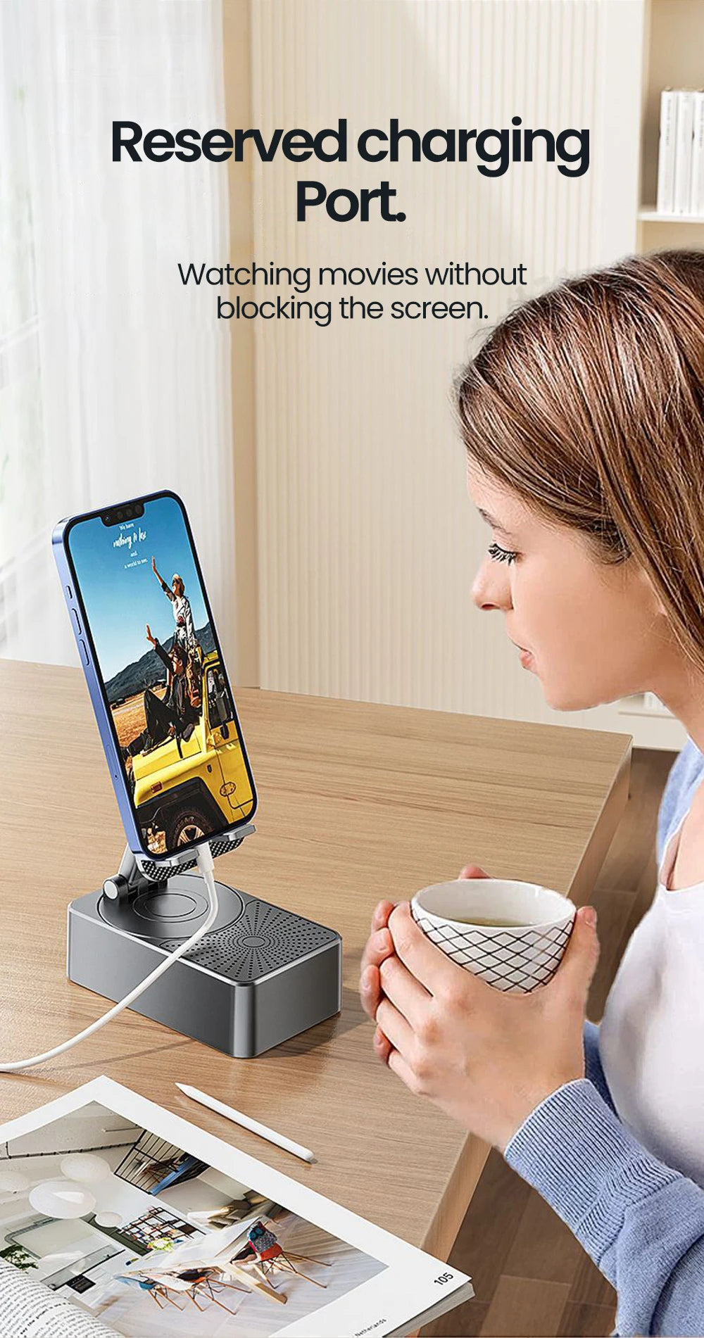 3-in-1 Phone Stand with Bluetooth Speaker & Power Bank
