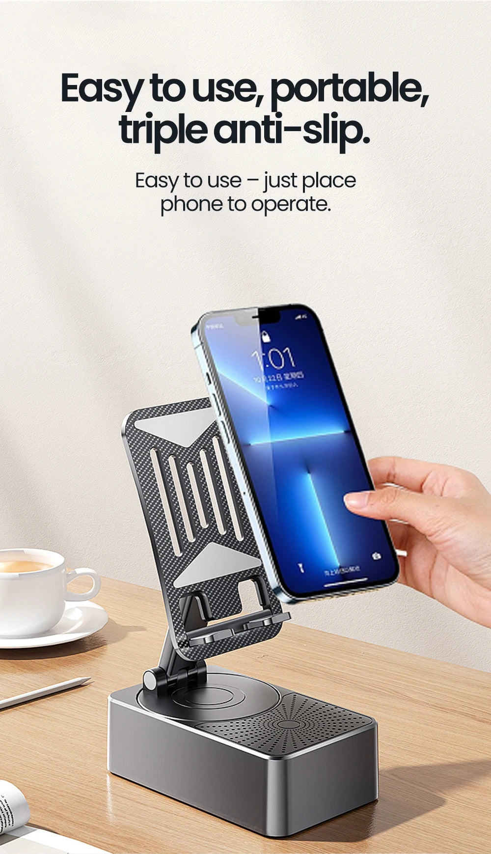 3-in-1 Phone Stand with Bluetooth Speaker & Power Bank