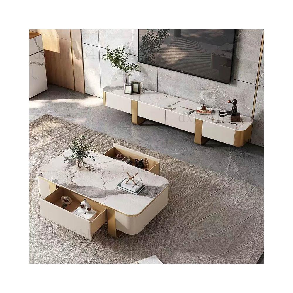 MFurn Marble Top Minimalistic Coffee Table with Storage Drawers