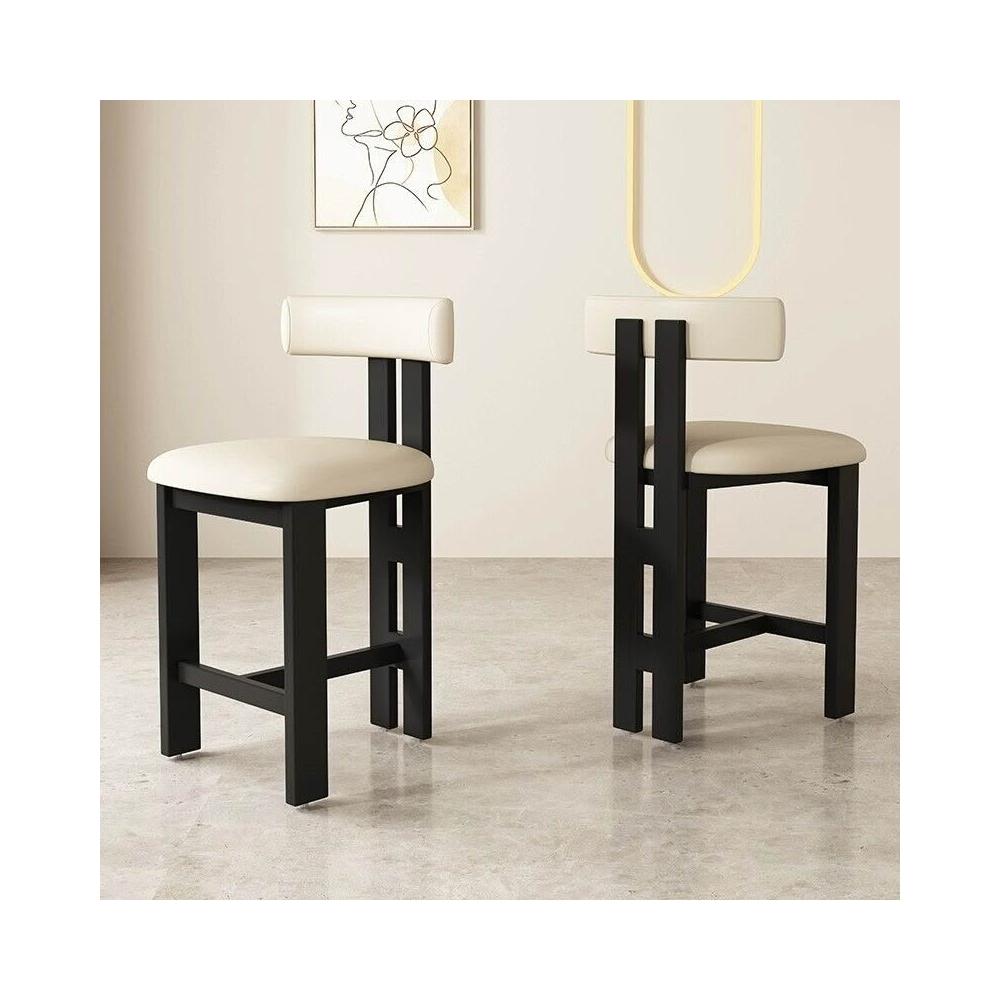 MFURN French-Style Solid Wood Bar Stool with Fabric Seat & Backrest