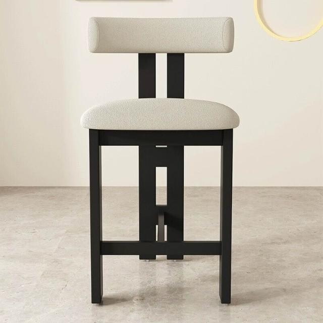 MFURN French-Style Solid Wood Bar Stool with Fabric Seat & Backrest