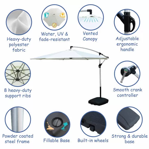 MHome Aluminium Cantilever Patio Umbrella With Base 3M– Outdoor Shade