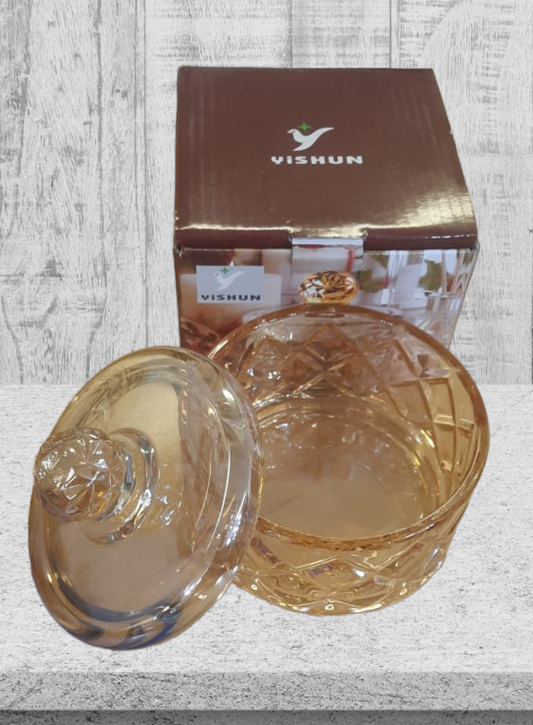 Multipurpose crystal glass container.