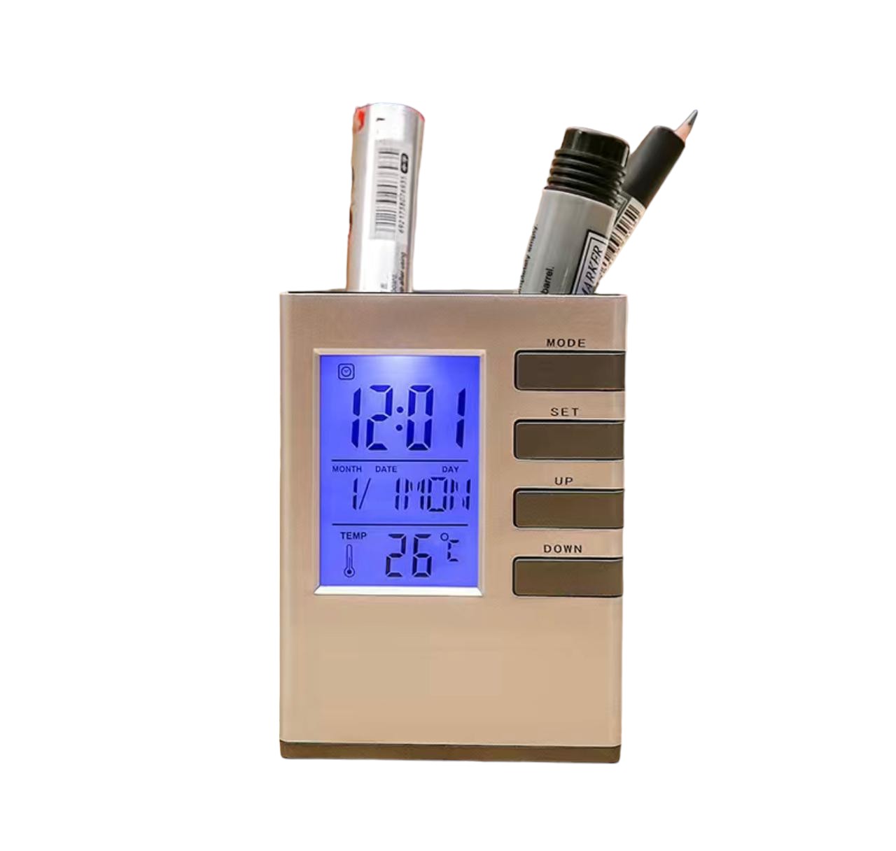 Cube Pen Stand With Digital Alarm Clock