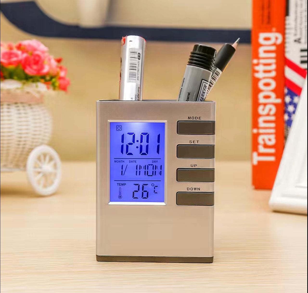 Cube Pen Stand With Digital Alarm Clock