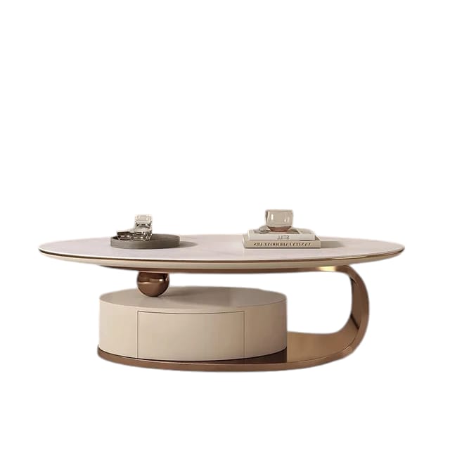 Elegant Oval round Coffee Table With Stainless Steel Base