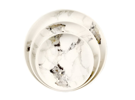 Set of 3 marble-patterned trays/ plates
