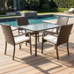 MFurn Studio 5-Piece Outdoor Patio Dining Set with Tempered Glass Table and Cushioned Chairs