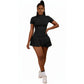 Women’s Short Sleeve Pleated Tennis Dress with Built-In Shorts
