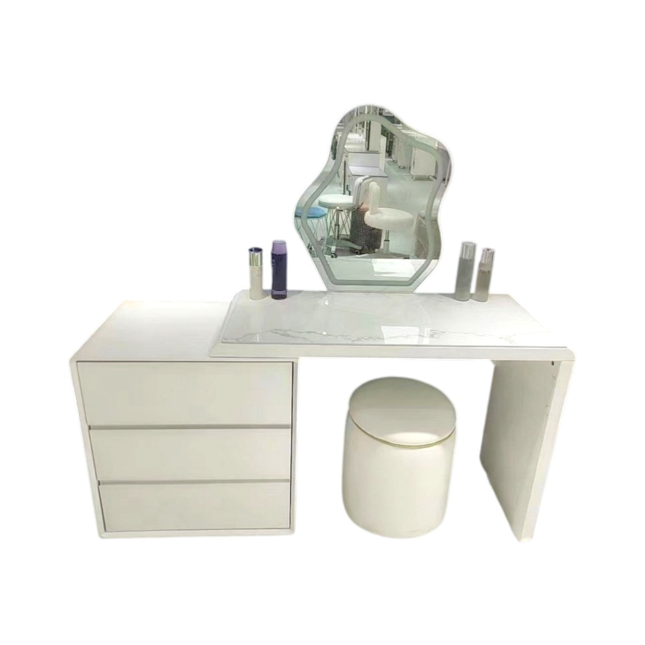 MFurn Modern Irregular Mirror Vanity Set with Marble Top & LED Lighting