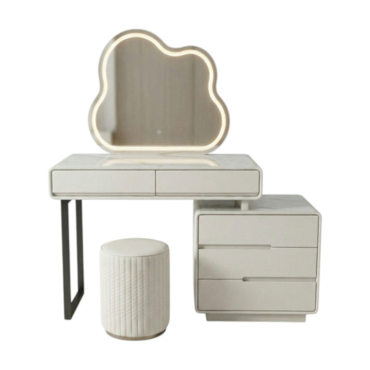 MFurn Modern White Dressing Table Set with LED Cloud Mirror