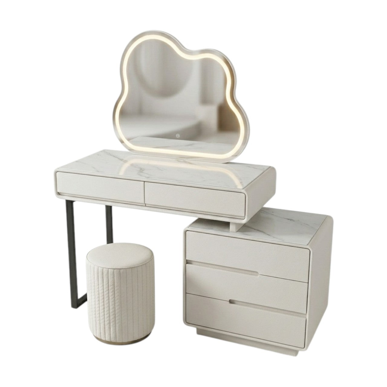 MFurn Modern White Dressing Table Set with LED Cloud Mirror