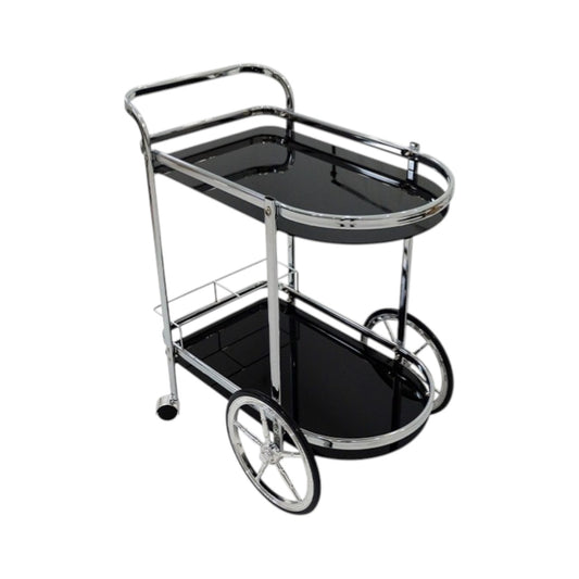 MHome Metal Notica Serving Trolley – Silver Chrome & Dark Glass Bar Cart