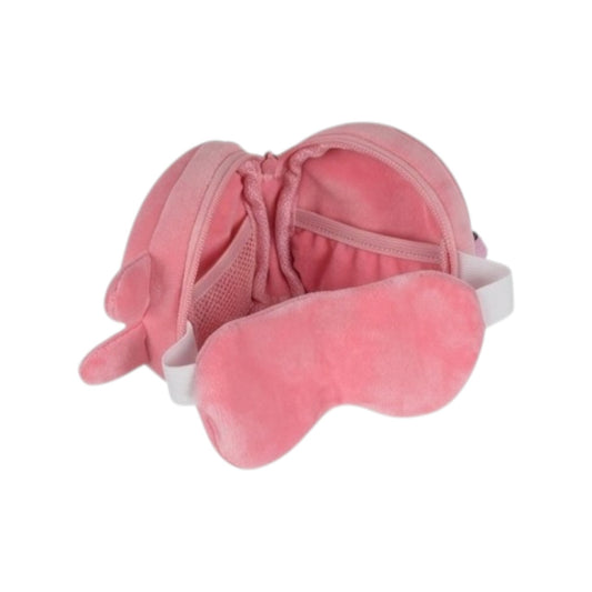 MBABY Kids Bunny Travel Pillow with Eye Mask – Plush Pink Stripes Neck Pillow