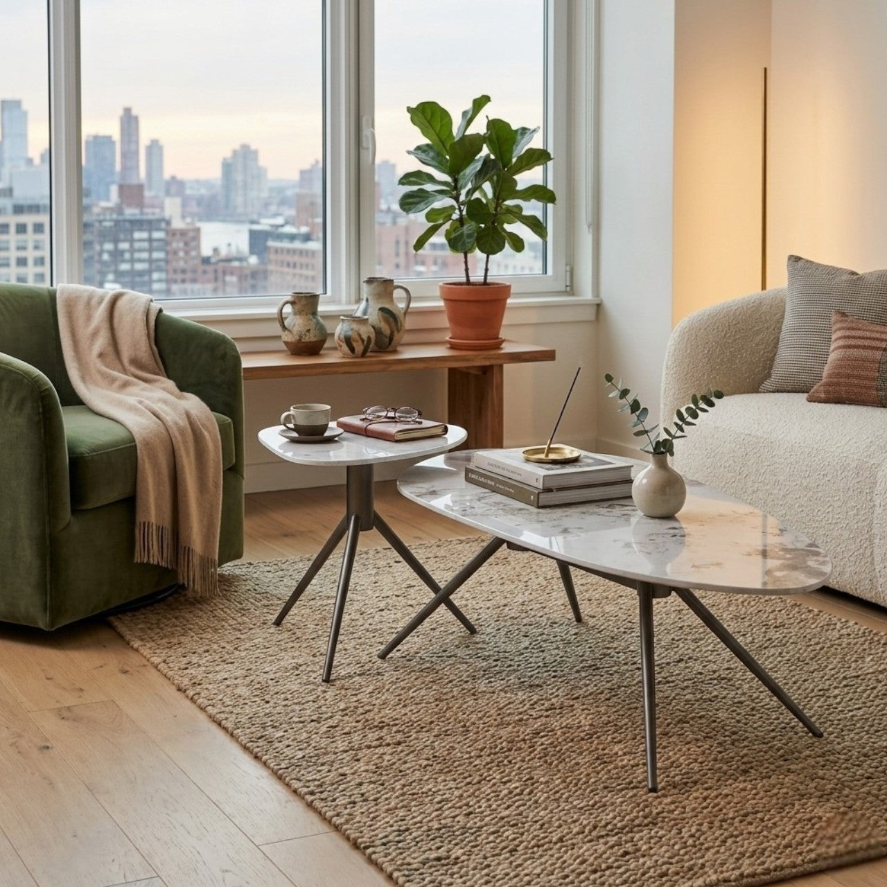 MFURN Pandora Sintered Stone Coffee Table Set – Grey & White