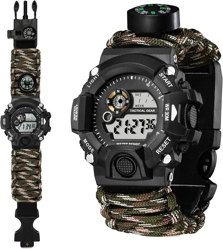 Men Outdoor Survival Military Watch Fashion Multifunctional Compass Waterproof LED Quartz