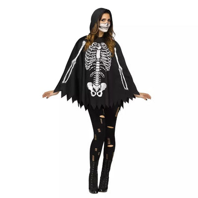 Skeleton Poncho Halloween Costume for Adults(One size fits all)