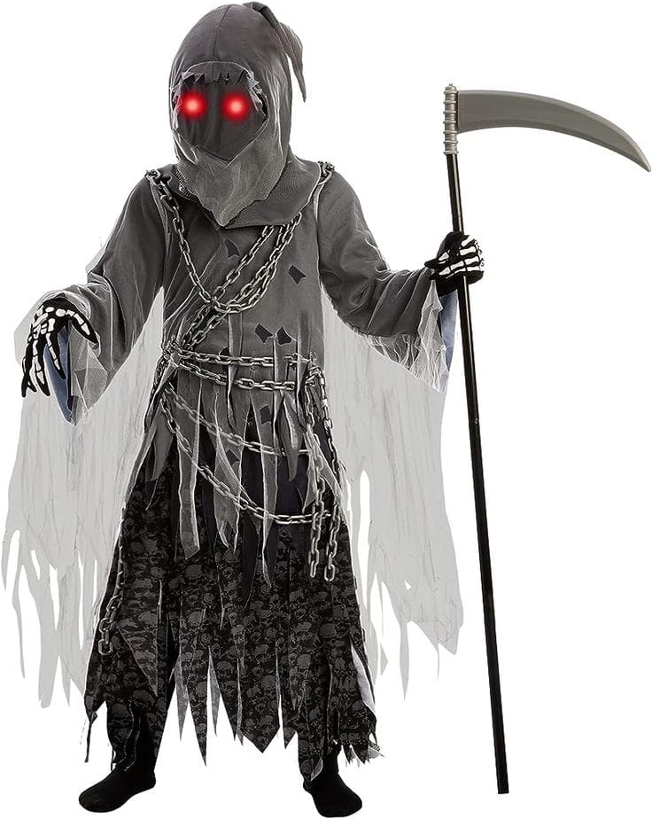 Halloween Grim Reaper Kids Costume With Glowing Eyes