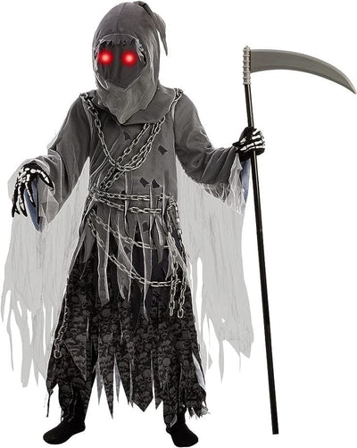 Halloween Grim Reaper Kids Costume With Glowing Eyes
