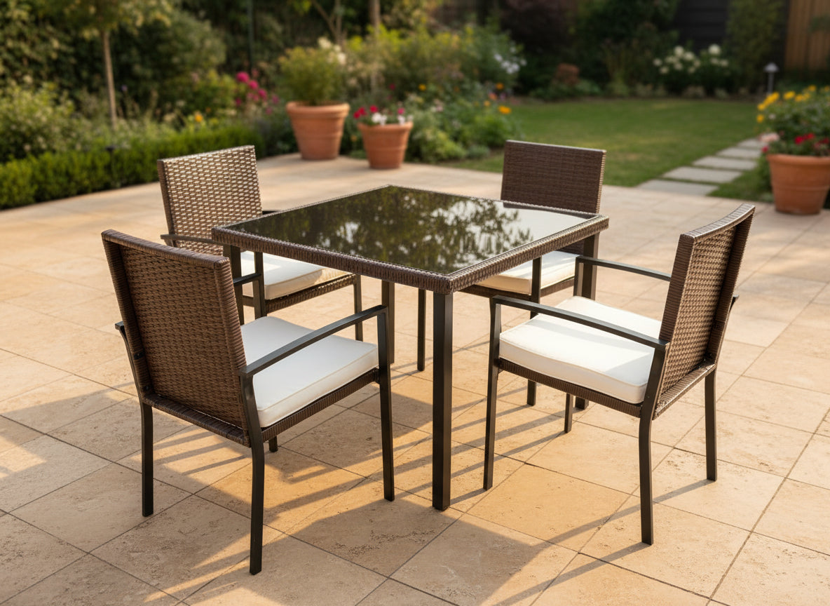 MFurn Shirl Inspired 5-Piece Rattan Patio Dining Set – Outdoor PE Wicker & Cushions