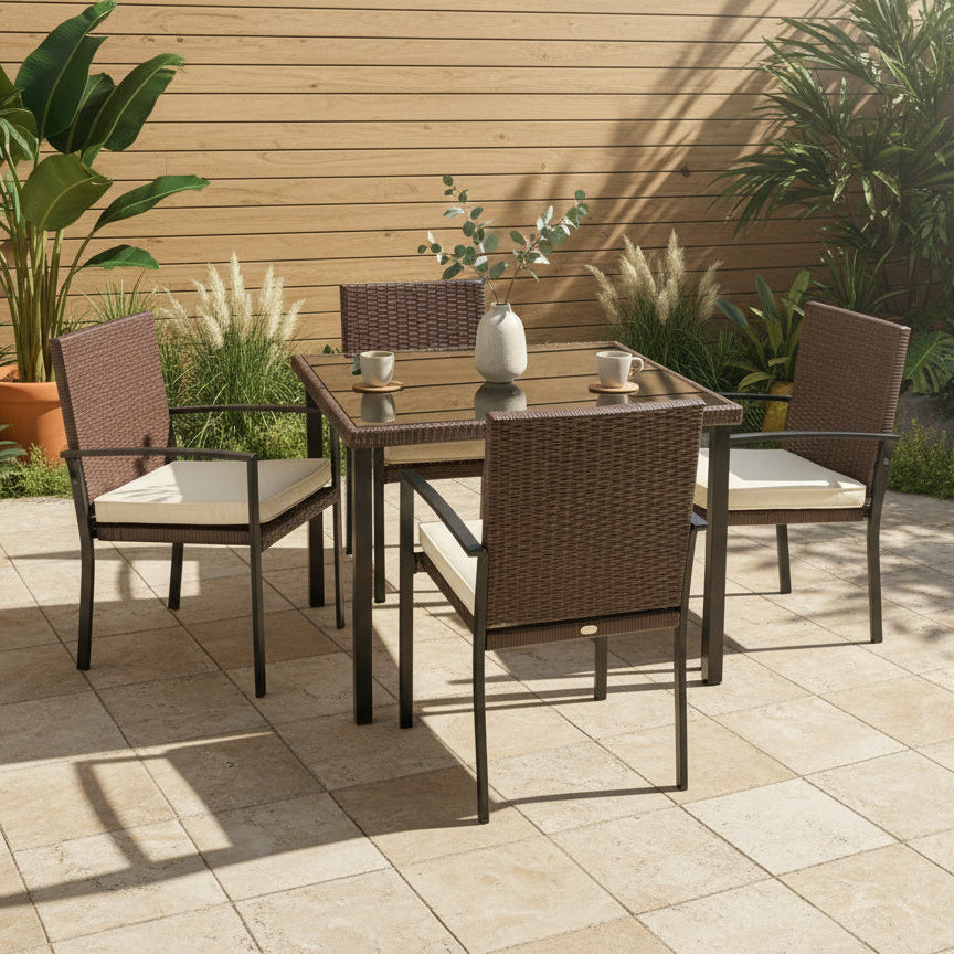MFurn Shirl Inspired 5-Piece Rattan Patio Dining Set – Outdoor PE Wicker & Cushions