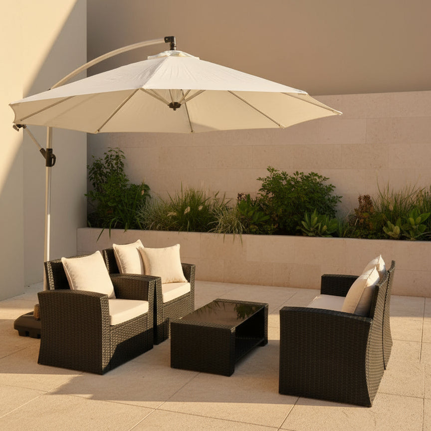 MFurn Amalfi Combo 4-Piece Outdoor Rattan Sofa Set + 3M Cantilever Patio Umbrella Bundle