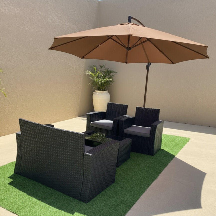 MFurn Amalfi Combo 4-Piece Outdoor Rattan Sofa Set + 3M Cantilever Patio Umbrella Bundle