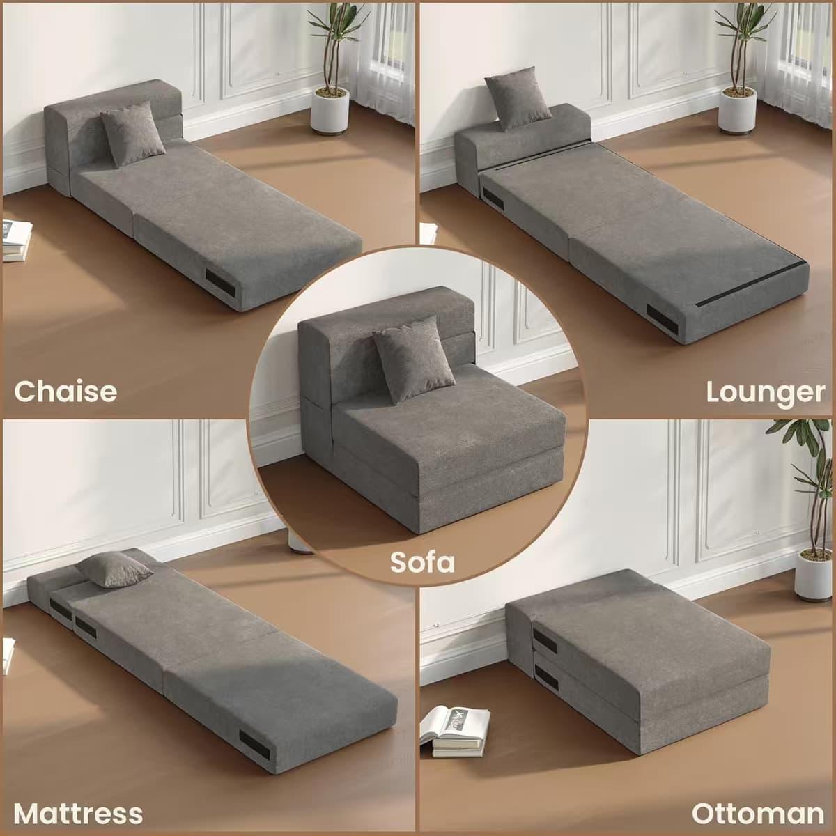 MFurn Folding Vacuum-Compressed Sofa Bed – Convertible Sleeper Chair with Pillow, Linen Fabric