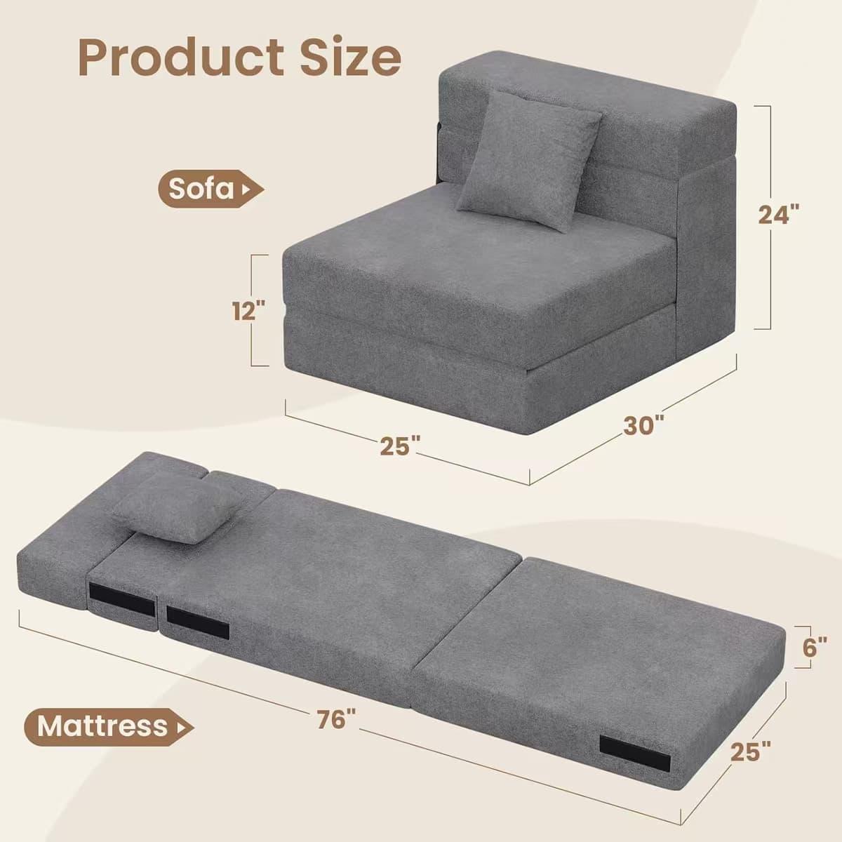 MFurn Folding Vacuum-Compressed Sofa Bed – Convertible Sleeper Chair with Pillow, Linen Fabric