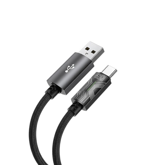 60W USB-A to USB-C Fast Charging Cable 1M LED Display Data Cable