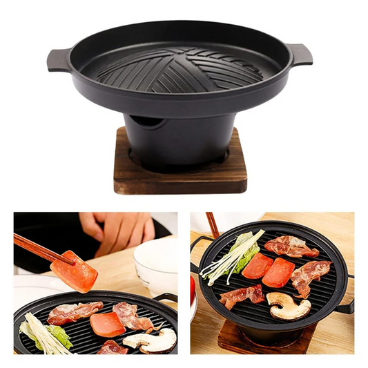 MHome Mini BBQ Grill with Wood Base – Portable Japanese Hibachi Charcoal Grill