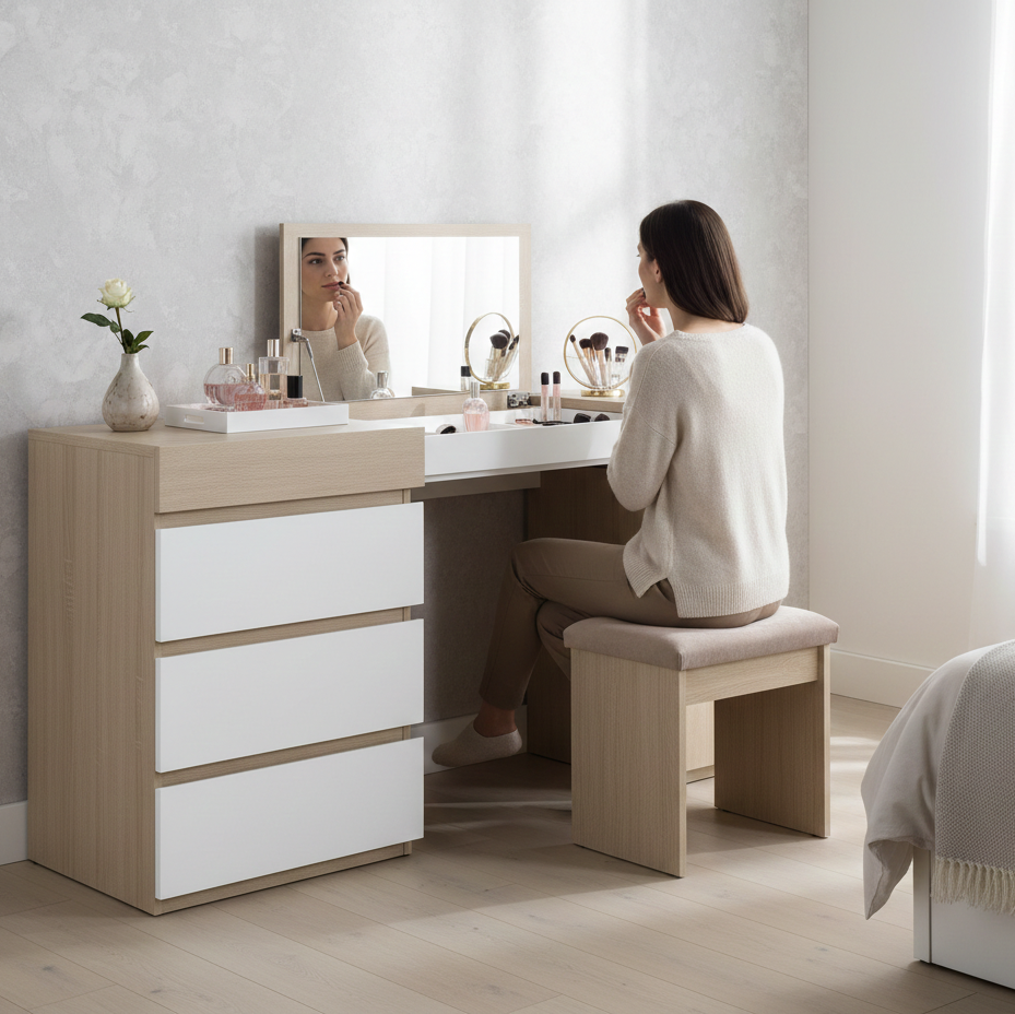 MFurn Modern Minimalist Vanity Desk – Dressing Table with Storage