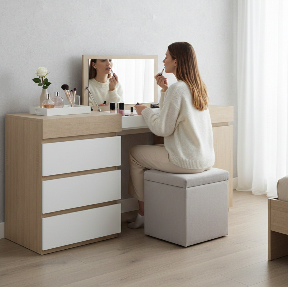 MFurn Modern Minimalist Vanity Desk – Dressing Table with Storage