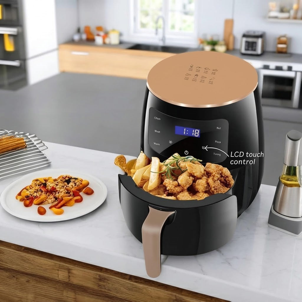 Ultimate 3-in-1 Kitchen Combo Set (6L Digital Air Fryer + 2-in-1 Blender & Ice Crusher + 8-Piece Metallic Pink Cookware Set)