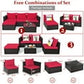 MFurn Kail Inspired 5-Piece Rattan Patio Sofa Set with Red Cushions & Ottoman