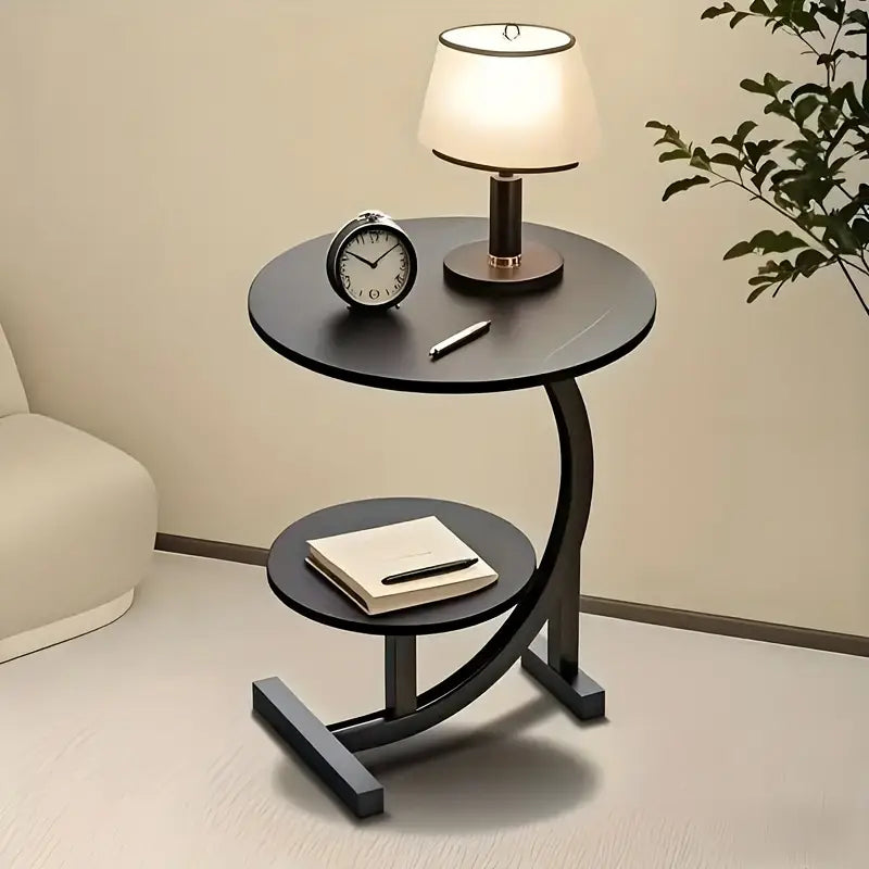 MFurn Sun & Moon Round Coffee Table – Modern 2-Tier C-Shaped Side Table
