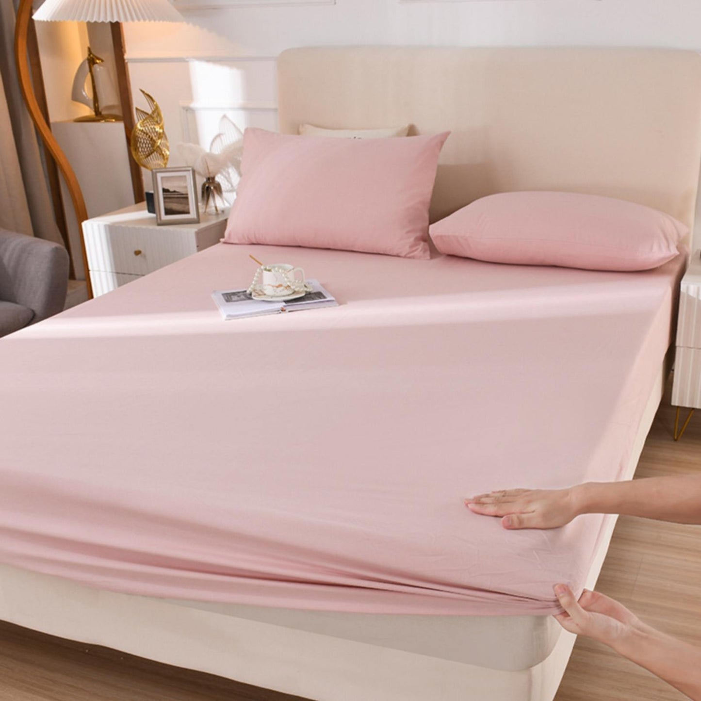Pink Fitted Sheet 3-Piece Queen Set – Soft Washed Cotton Deep Pocket Bedding (150 × 200 cm)