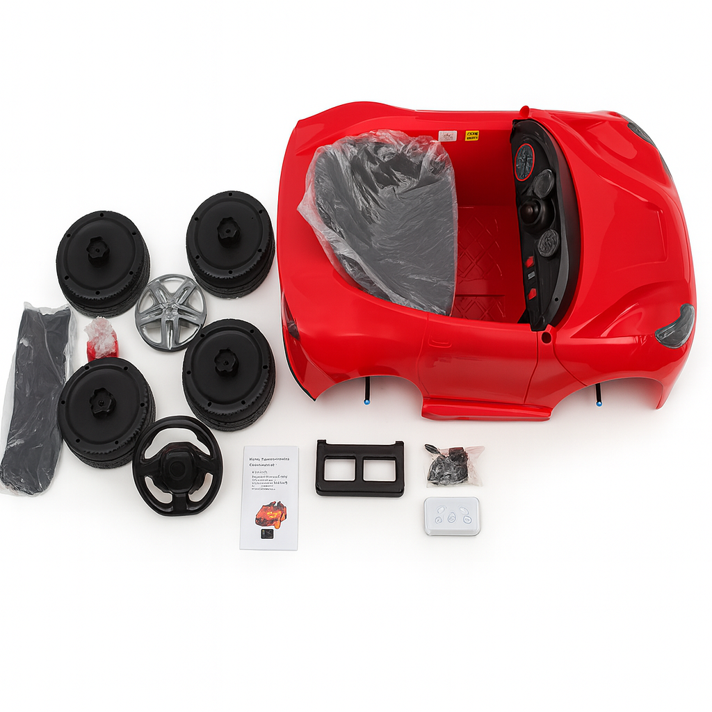 Electric Ride-On Sports Car – Dual Drive | Remote & Self-Drive | LED Lights | Music | 12V Lead-Acid Battery