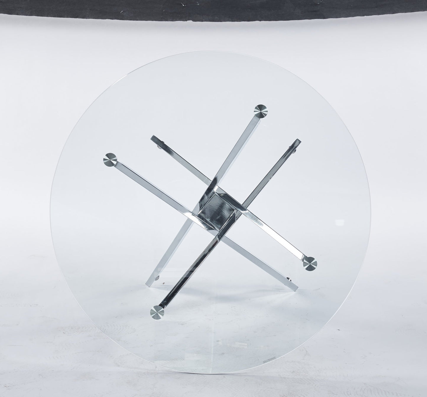 MFURN 130cm Round Glass Dining Table with Chrome Cross Metal Legs