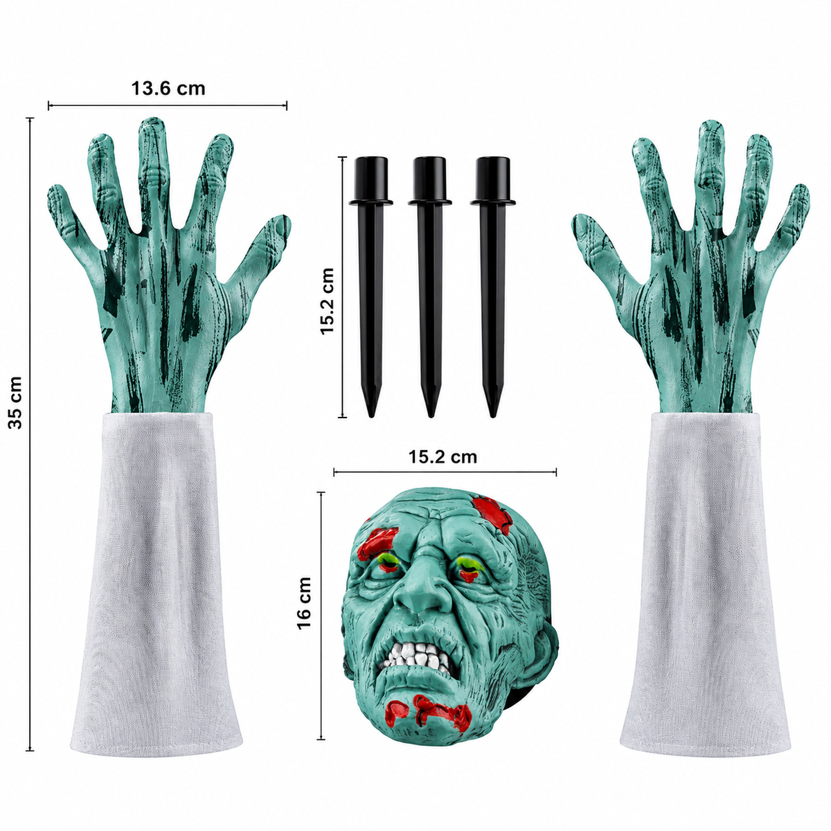 Halloween Zombie Garden Stakes: 3-Piece Outdoor Yard Decoration Set