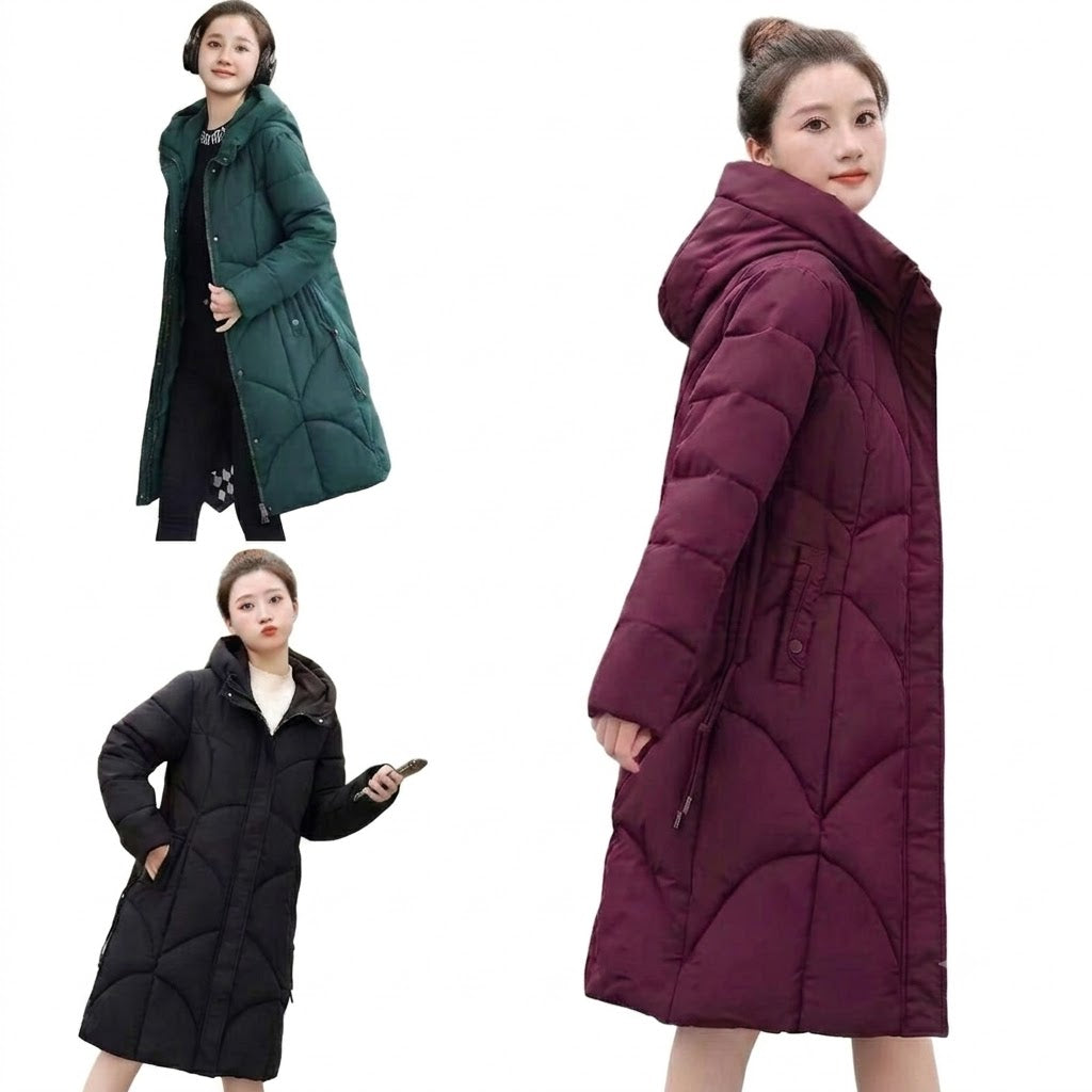 Trendy Chevron Quilted Longline Puffer Coat with Hood